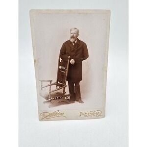 Late 1800s Cabinet Card Photo Man Long Coat Standing Glider Chair Placerville CA